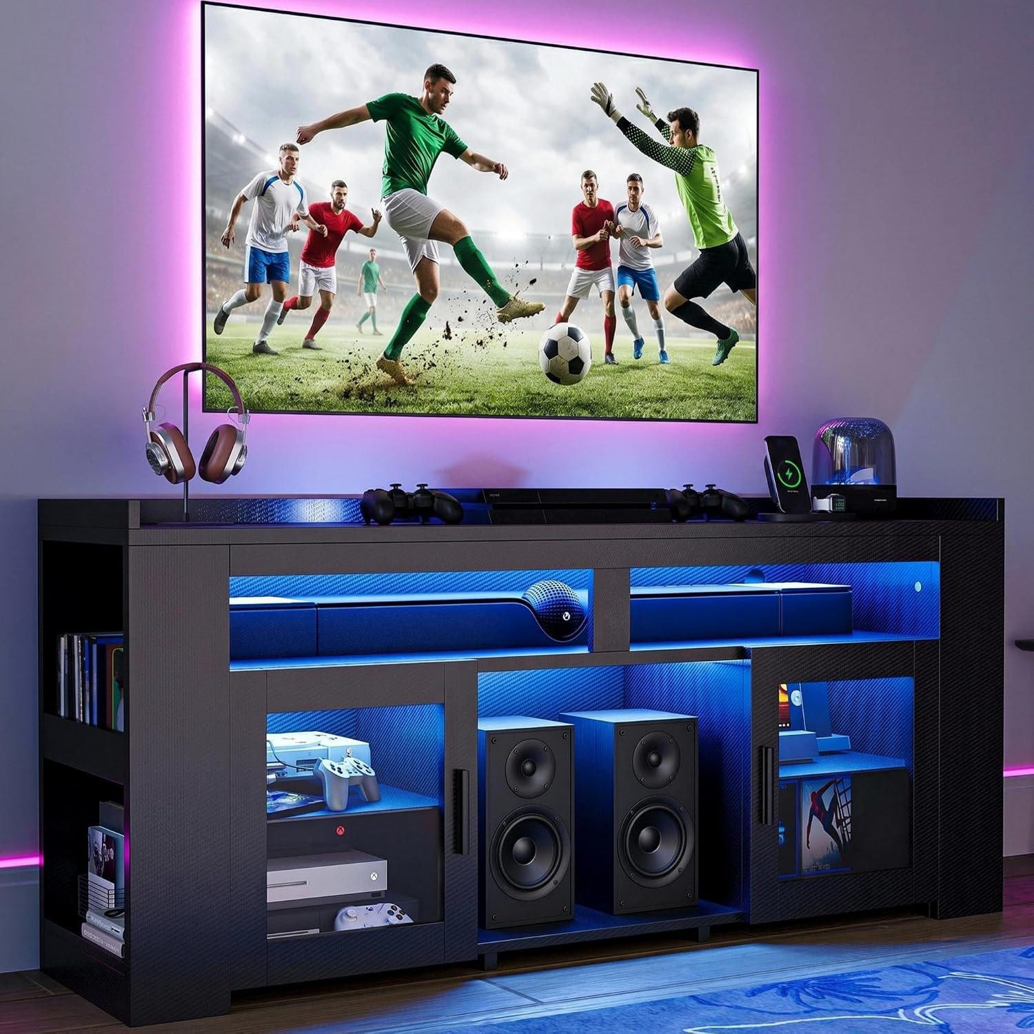 Gaming Console Room - TV-Ständer mit Ladestation & LED-Beleuchtung, Medienkonsole