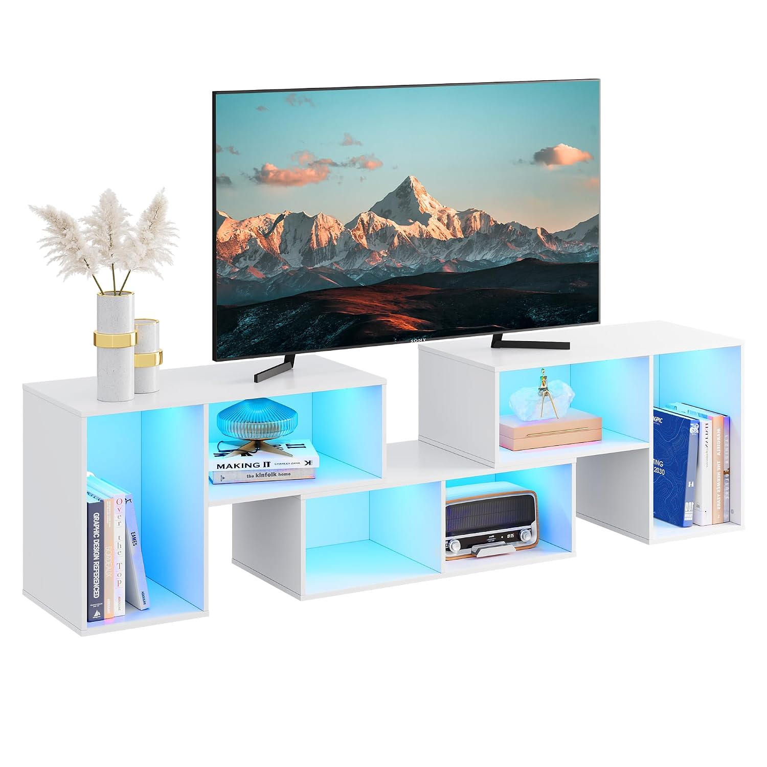 Gaming Console Room - Verstellbarer TV-Ständer mit LED-Streifen, Modernes Entertainment-Center,