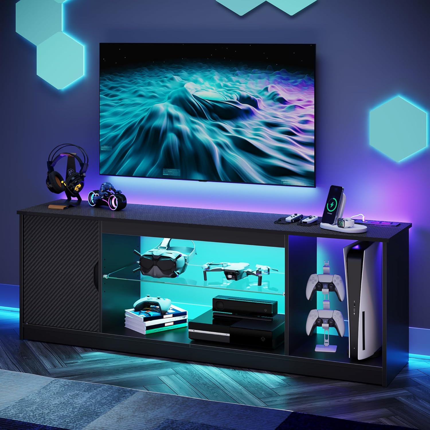 Gaming Console Room - TV-Ständer mit Steckdosen, Gaming- und Unterhaltungskonsole,
