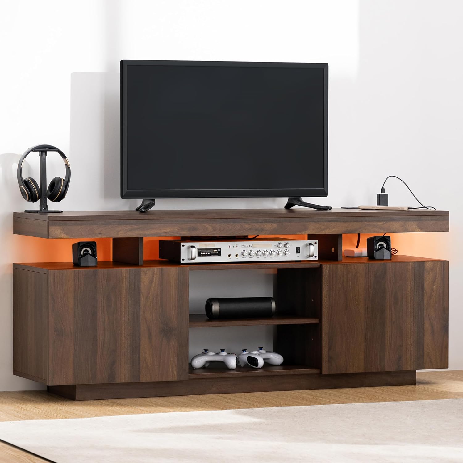 Gaming Console Room - LED-TV-Ständer mit Steckdosen & Stauraum, Gaming-Medienkonsole
