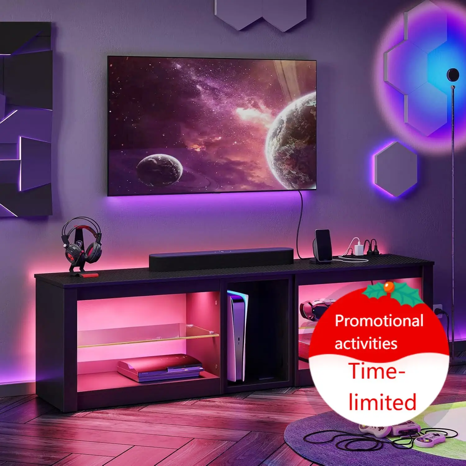 Gaming Console Room - Unterhaltungszentrum für PS5, TV-Ständer mit Steckdosen