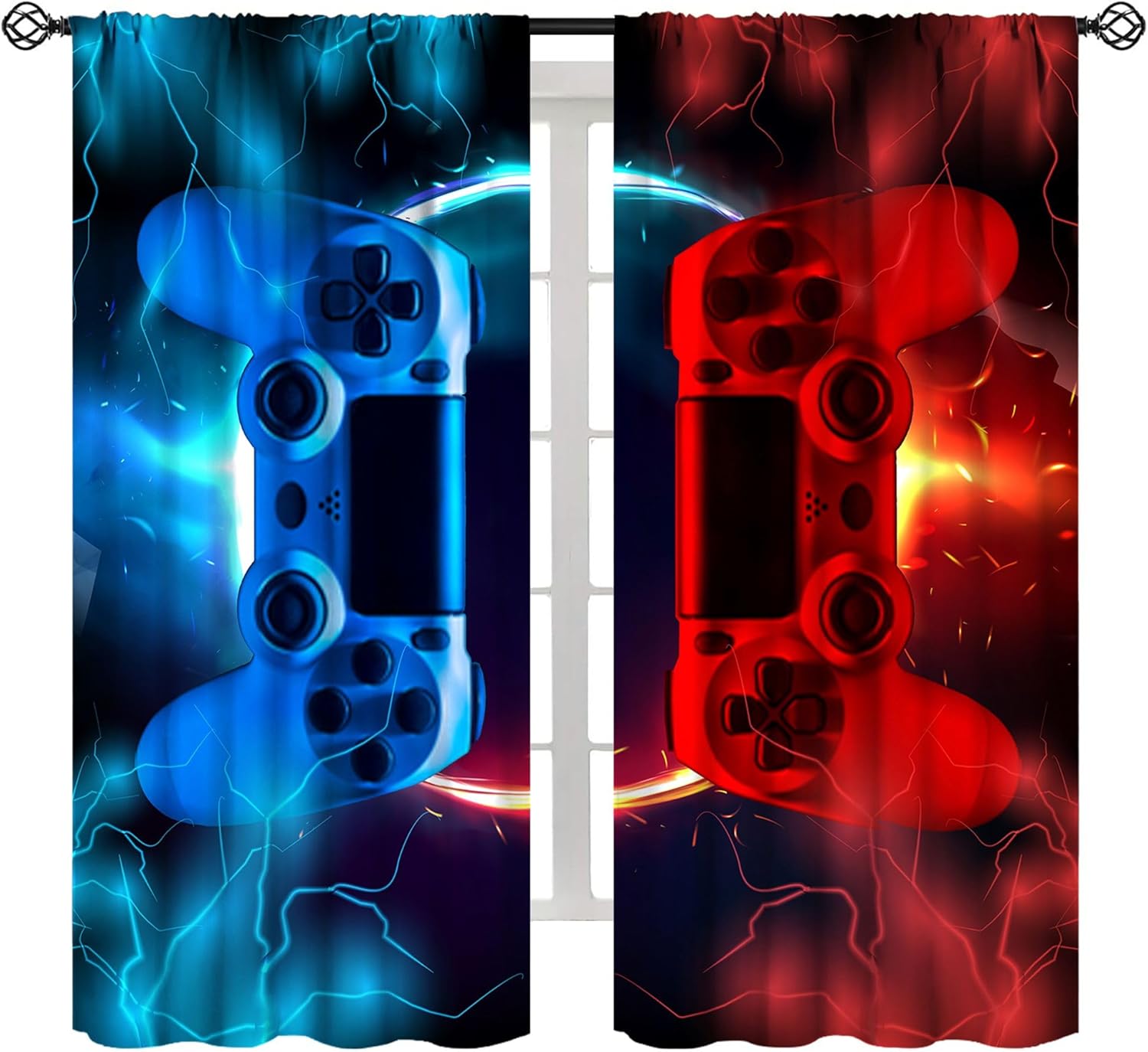 Gaming Console Youtube - Gaming-Vorhang Blau Rot Arcade-Konsole Popkultur-Stil Vorhänge