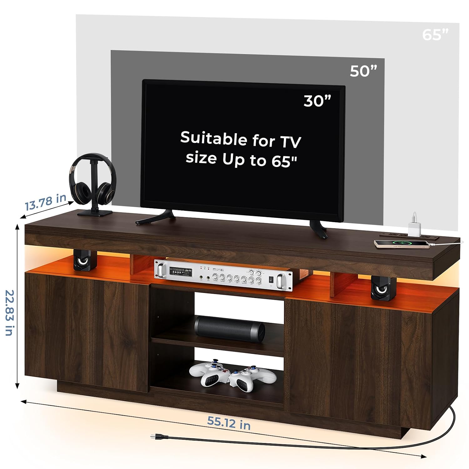 LED-TV-Ständer mit Steckdosen  – Gaming Console Room Bewertung und Preis
